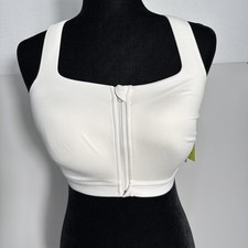 NWT All In Motion High Support Sculpt Sports Bra Zippered Front Cream Sz 36D