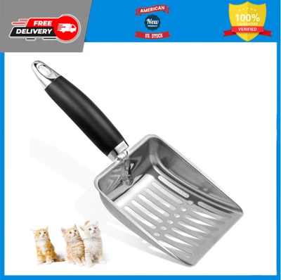 APIDGROWTH Stainless Steel Cat Litter Scoop - Metal Medium - Black