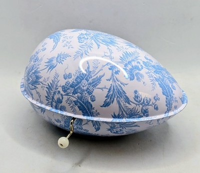 Vintage 50s Mattel Style Blue Pattern Musical Tin Wind-up Litho Egg