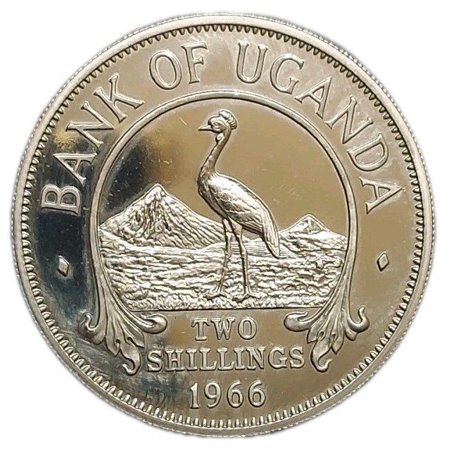 1966 Uganda 2 Shillings UNC Lovely Prooflike Coin Crowned Crane KM 6