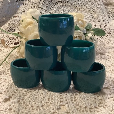 6 Hunter green fairy vintage plastic napkin rings 1 1/4'' tea party entertaining