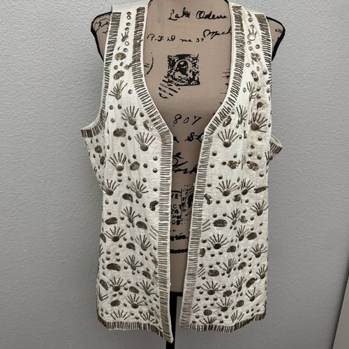 Chico's Trinket Olivia Weste Creme Perlen Nieten Pailletten Artsy Boho Gr. 3 XL - Bild 16 von 16