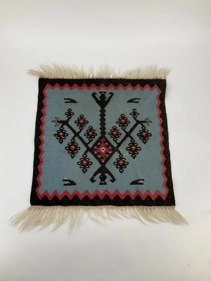 *KELIM TISCHLÄUFER MUSTER ORNAMENT BERBER TISCHDECKE WOLLE VINTAGE 49x49 - Bild 2 von 4