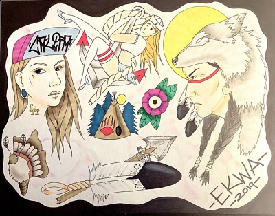 Original Tattoo Flash Sheet, 11x14'' (hand drawn by Matt Stick) #11
