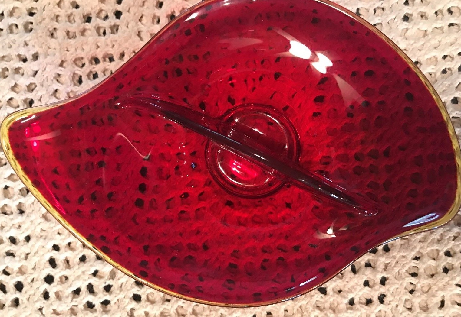 Italy MURANO Ruby Red Footed Candy Dish, Snack Bowl, VINTAGE Art glass
