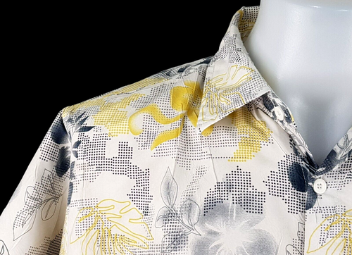 POINT ZERO Mens Grey & Yellow S/S HAWAIIAN SHIRT Ultrasoft - XL (2XL) - 54" -£79 - Picture 2 of 13