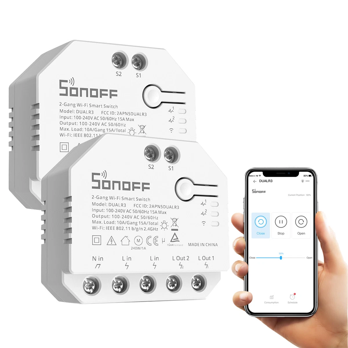 Smart Light Switch, SONOFF DUAL R3 Lite 2-Gang Two-Way Smart Wi-Fi Switch  Timing