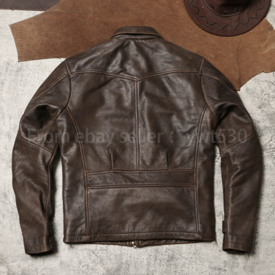 ブラウン ジャケット American retro 1940 cracked uncoated cowhide men's lapel genuine