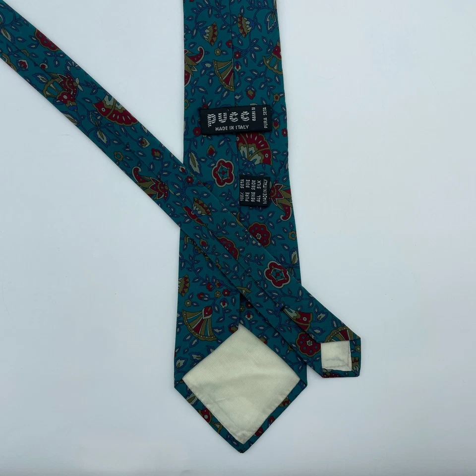 Corbata de Seda PUCCI Para Hombres Verde Floral Diseñador de Lujo Hecha en ITALIA 3.25" Trabajo Foto 3 de 4
