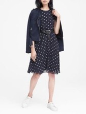 Banana Republic Polka Dot Racer-Neck Fit-and-Flare Dress Navy, sz 12 #3262 E922