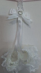 Pram charms  **new**white  girl booties Baby pram charms hand knitted 