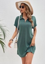  Green Short Sleeve Collared T-shirt Style Ladies Dress Size S 8 Holiday’s Beach