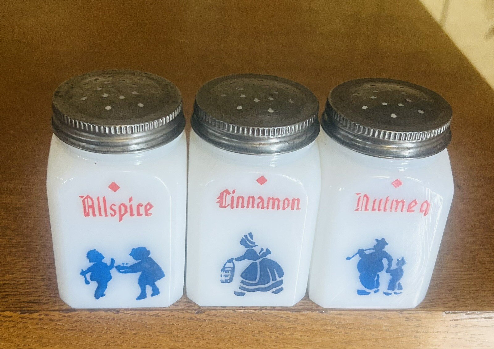 Vintage Hazel Atlas Milk Glass Spice Shakers Dutch Set AllSpice