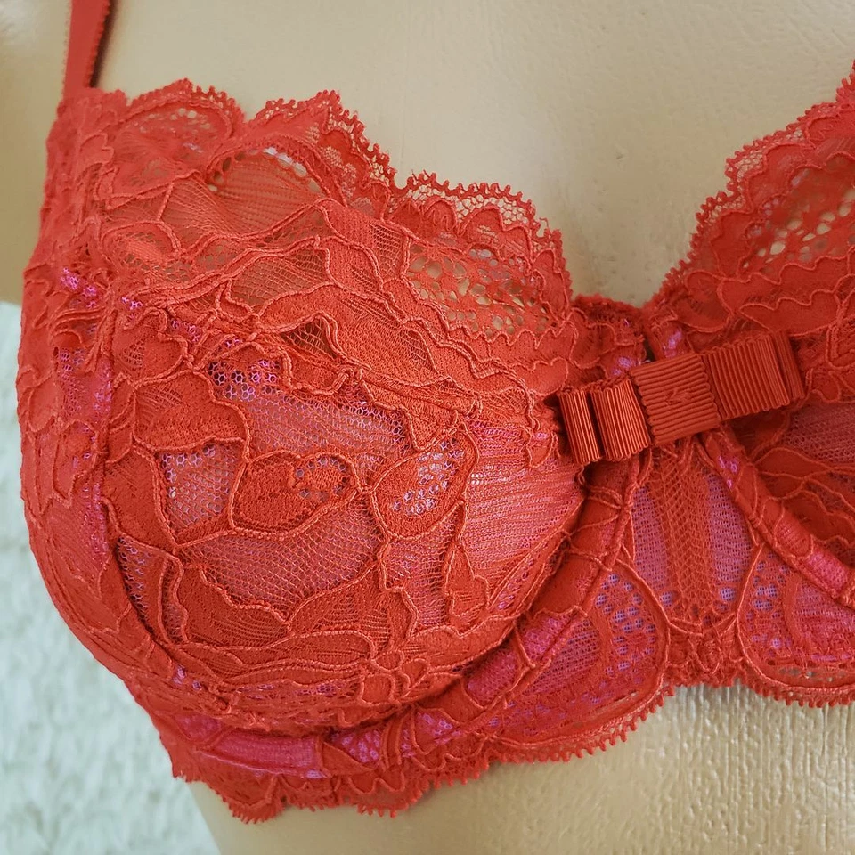 NWT Victoria's Secret 34C Red Lace Mesh Unlined Balconet Sexy Bra - Image 2 of 4