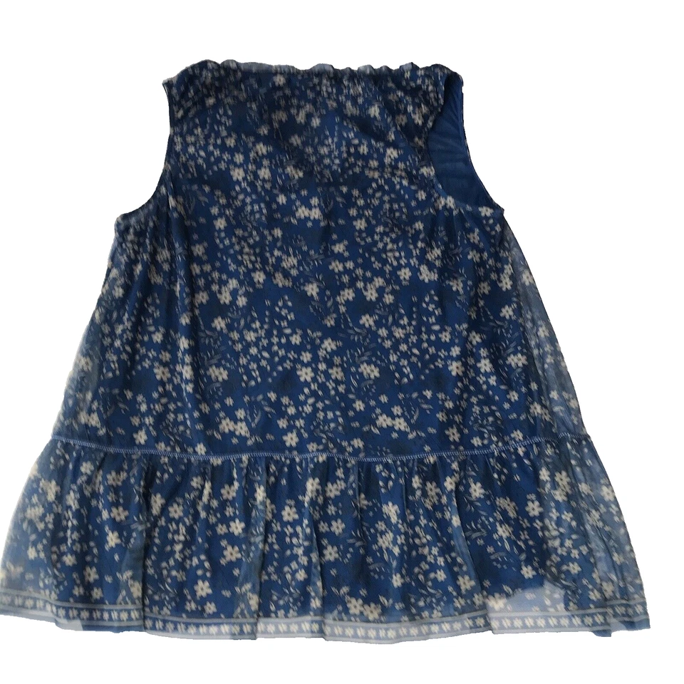 Y2K Sheer Mesh Top Large Peplum Floral Fairy Grunge Cottage Blue Max Studio Tank - Image 4 of 4