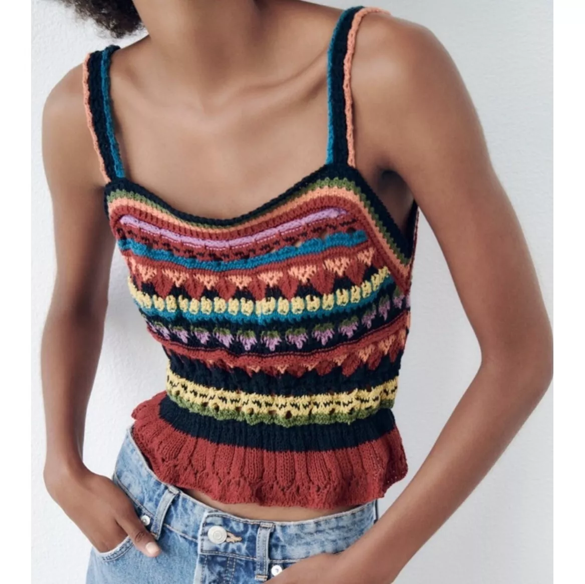 striped crochet knit shirt