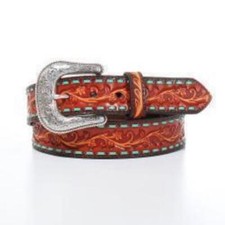 New Women's Ariat TOOLED FLORAL BELT w/ Removeable buckle Buck lace stitching