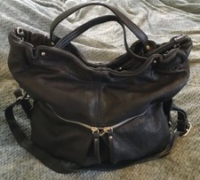 Nino Bossi Black Leather Top Handle Convertible Tote Crossbody Purse Bag-nice