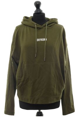 Drykorn Damen Hoodie Sweatshirt XS grün oliv uni Kapuze weit Sweat mit  Baumwolle