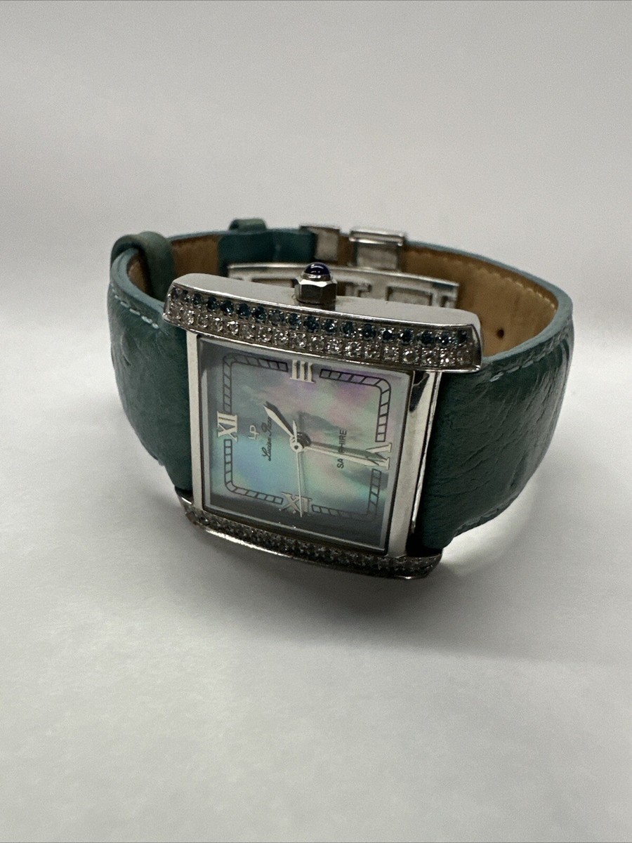 Vintage Lucien Piccard Diamond Watch with Green Strap and Stainless Case 1970 main image 3
