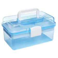 10-Inch Multipurpose Portable Storage Box - Clear Light Blue Plastic Sewing Box