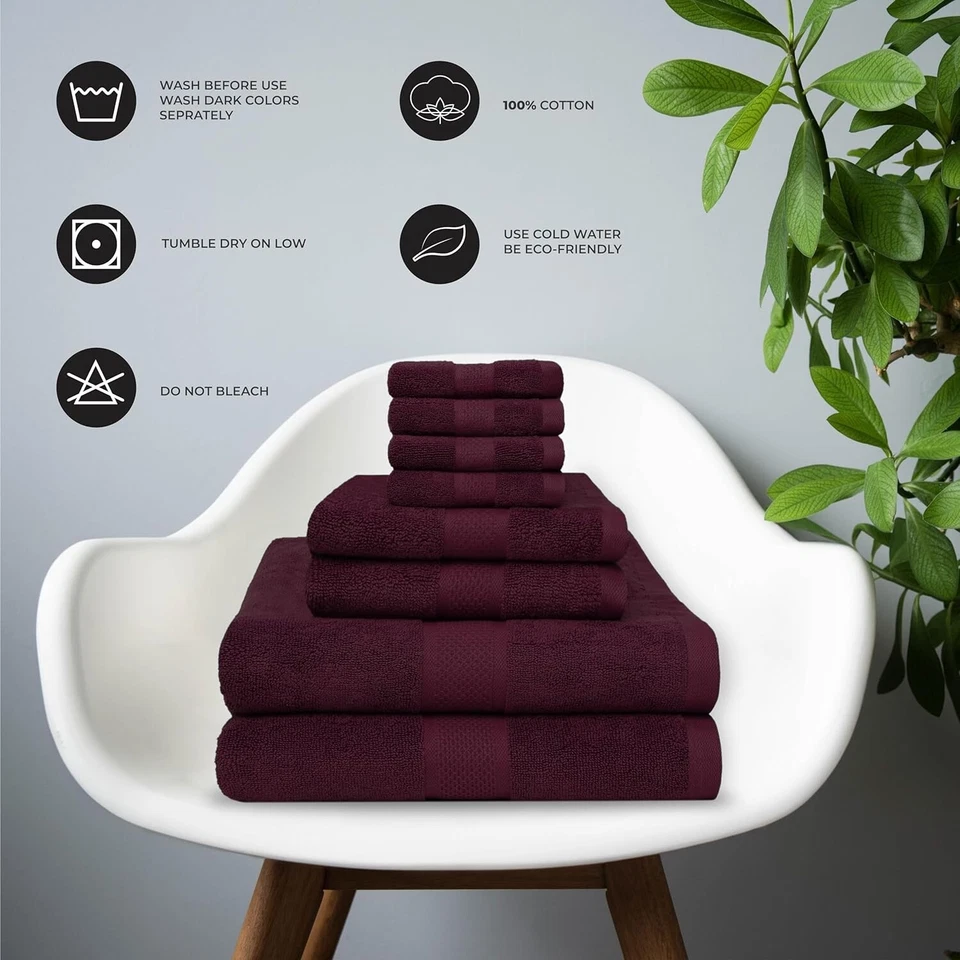 8 PCS BURGUNDYTOWEL GIFT SET (2 BATH, 2 HAND, 4 WASHCLOTH TOWELS) 100% COTTON - Image 3 of 4
