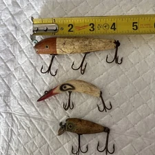 Lot Of 3 VINTAGE LAZY IKE/Diver /Rapala Wooden  FISHING LURES Used 217