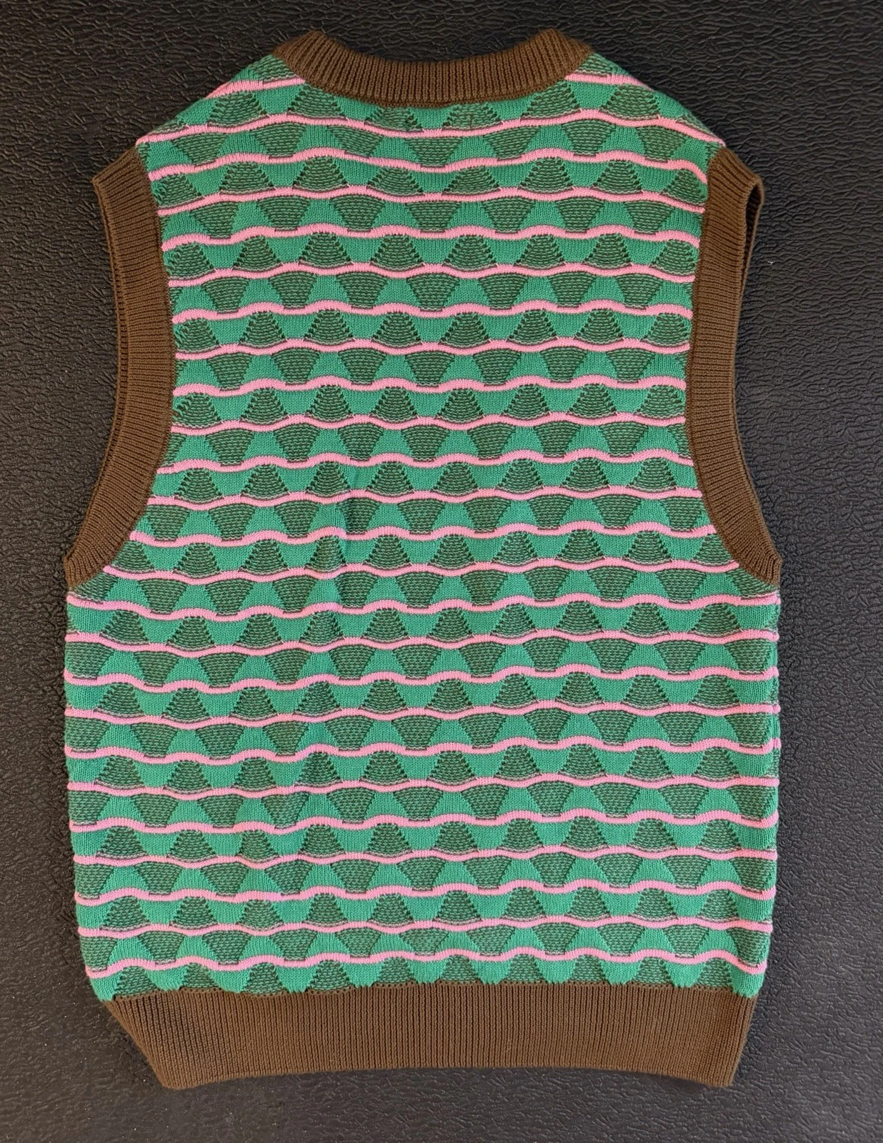 Zara Men’s V-Neck Sleeveless Knit Sweater Vest Striped Green Pink Brown S/M - product detail image 5