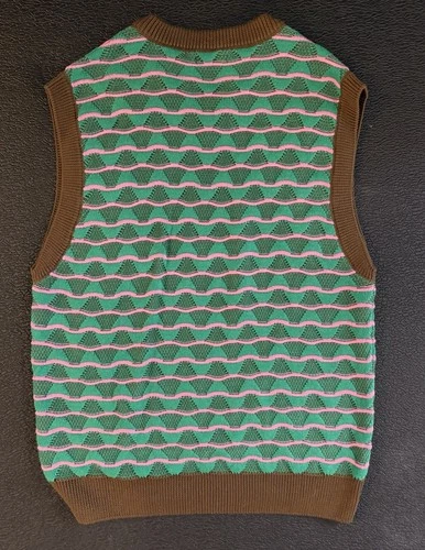 Zara Men’s V-Neck Sleeveless Knit Sweater Vest Striped Green Pink Brown S/M image 5