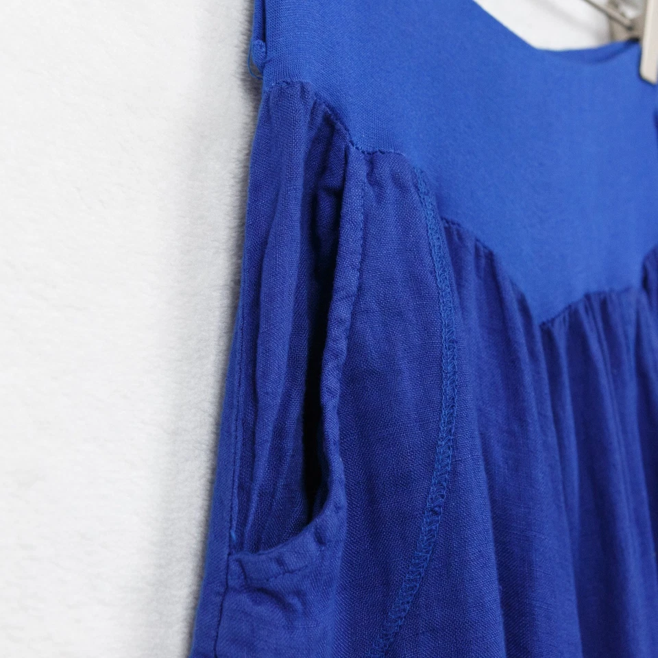 KAKTUS Linen Ultra Wide Leg Palazzo Pants Cobalt Blue Made in Italy Womens Sz S - Image 4 of 4