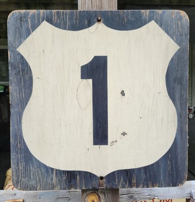 Connecticut U.S. Route 1 Wooden Highway Street Road Sign 1960's-70's Vintage