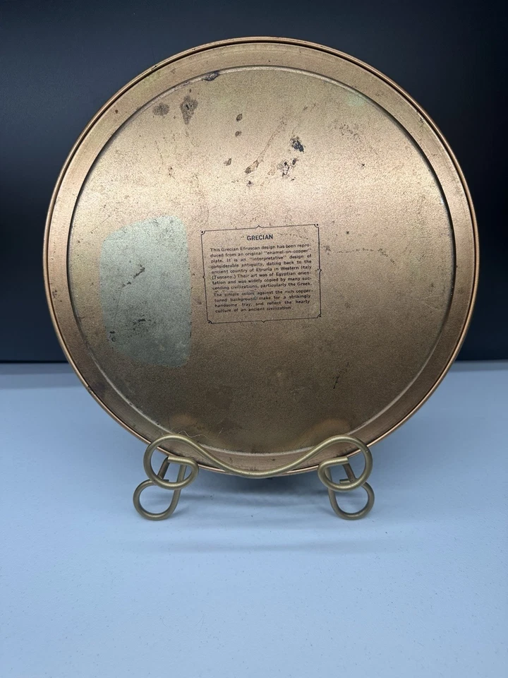 Bandeja de metal etrusco griego vintage color cobre gacela llave griega servir 13,5 Foto 4 de 4