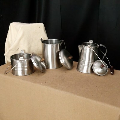 3PC Stainless Steel Cookware Set Tea Kettle Tall/ Short Pot Lids Modern Kitchen