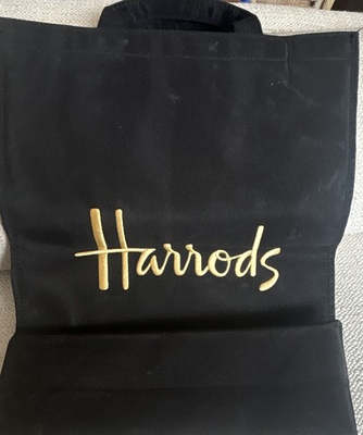#ad Harrods Black Reusable Shopping Bag Polyester PVC 14x14 in Width 6 in $25.00