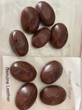 9 Genuine leather vintage shank buttons football light brown carded 1.25" long