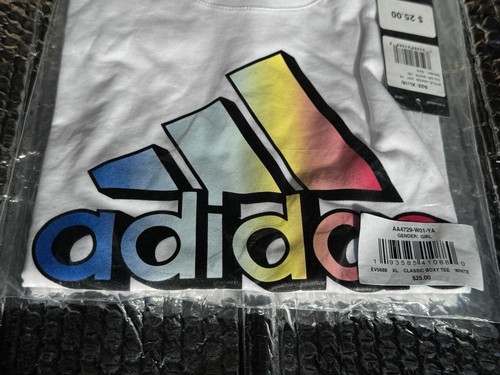 T-shirt Adidas ragazza XL bianca arcobaleno logo performance - Foto 6 di 8