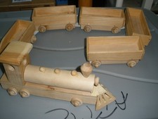 Wooden Handmade Hand Crafted 6 Piece Train Engine  5 Cars 43" Long