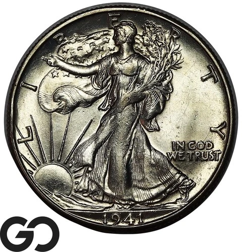 1941-D Walking Liberty Half Dollar, Lustrous Gem BU++