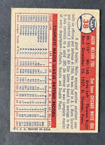 1957 Topps #38 Nellie Fox Chicago White Sox Hall Of Fame - Picture 2 of 2