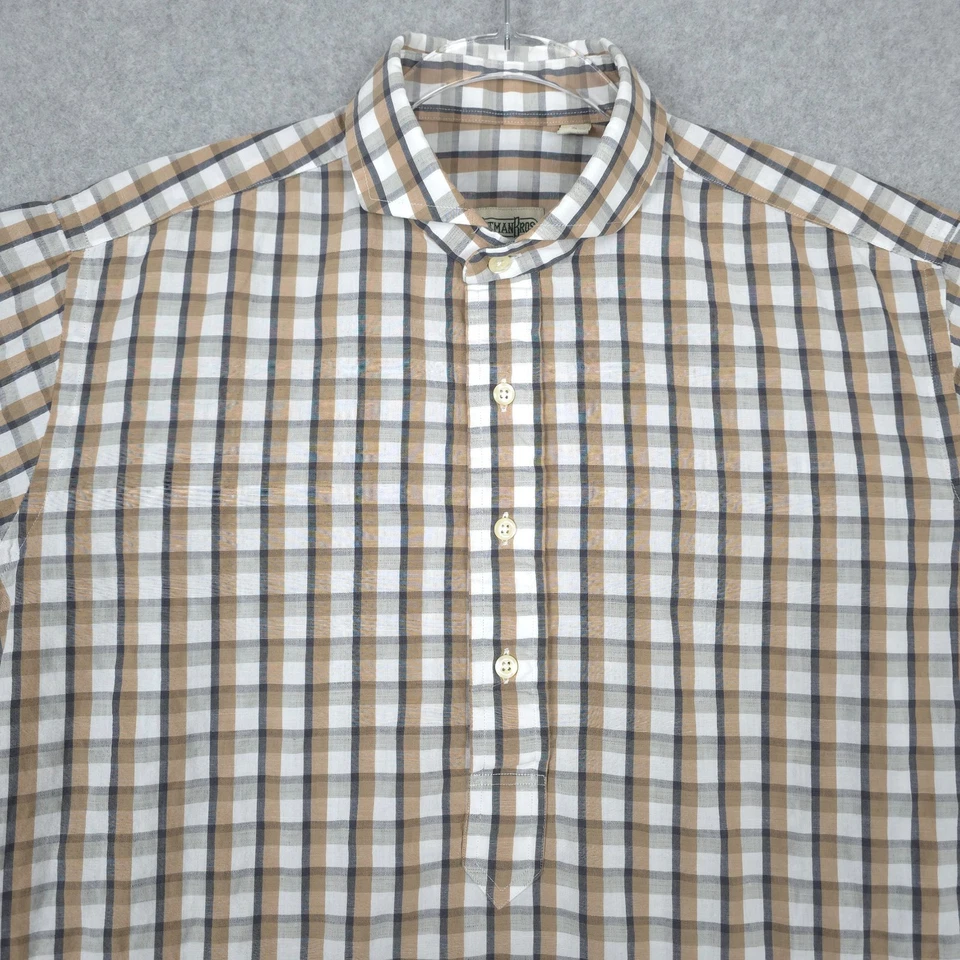 Gitman Bros Shirt Mens Large Cotton Linen Popover Half Placket Check USA Made - Image 2 of 4