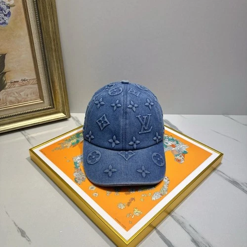 LLouisV - Embossed Monogram Denim Baseball Cap - Blue - NEW - product listing photo