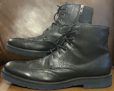 Johnston Murphy JM1850 Mens 11.5M Black Cap Toe Brogue Boots Lug Sole Wing Tip