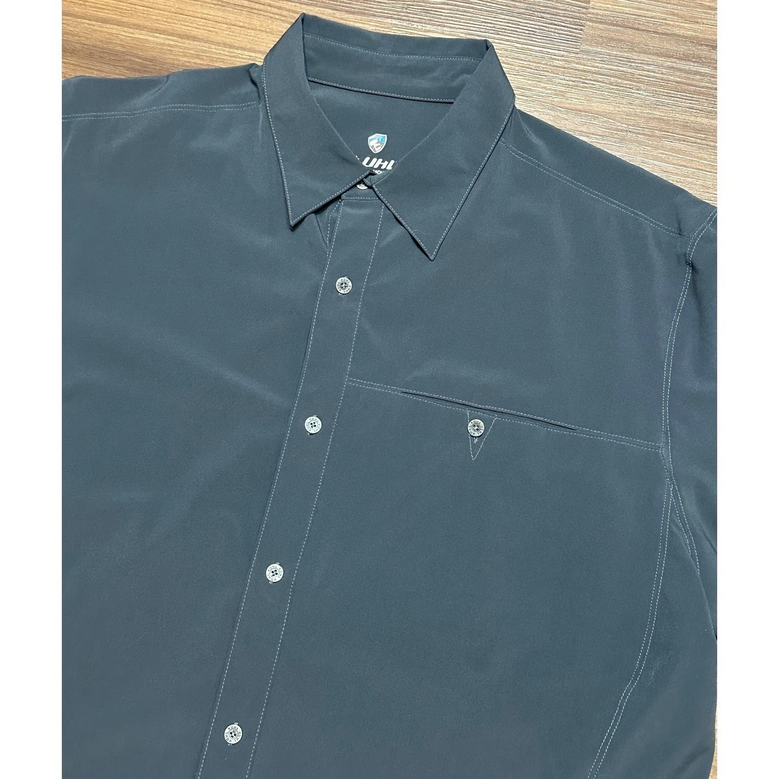 KUHL Tufflex Renegade Short Sleeve Button Up Shirt Dark Gray Hiking Sz L