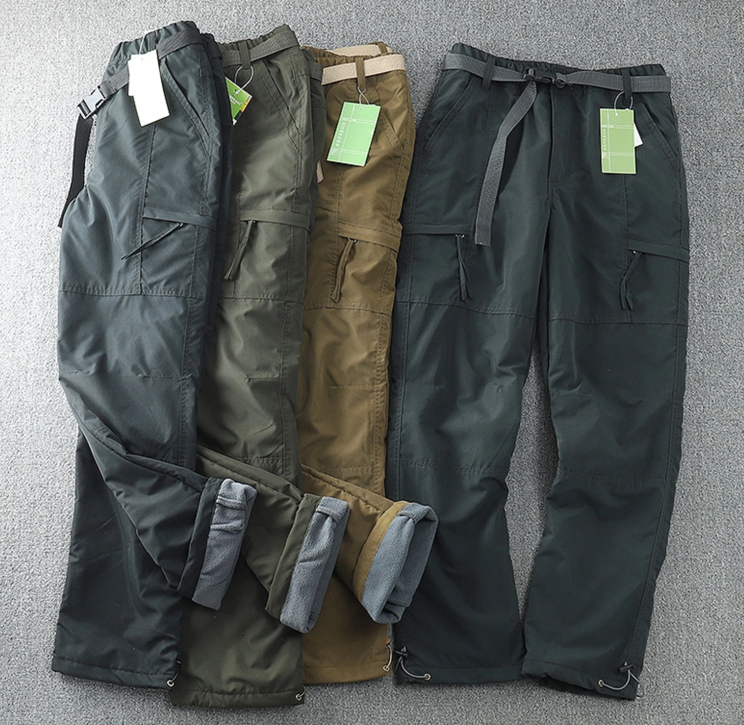 Men's workwear windproof and waterproof outdoor fleece pants straight leg winter