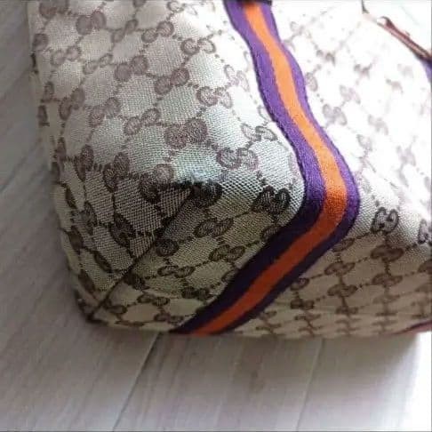 GUCCI Vintage GG Canvas Shoulder Bag Brown Leather 22cm x 38cm Excellent thumbnail 6