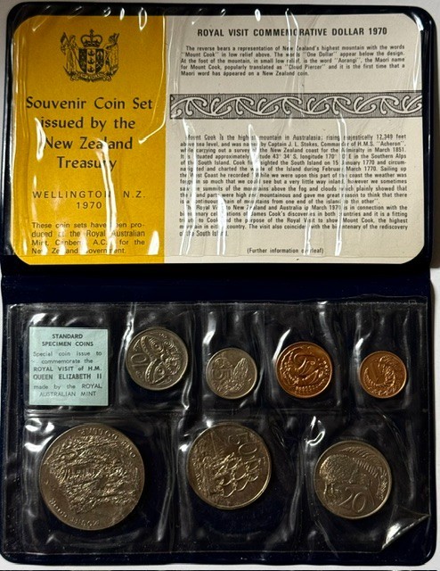 NEW ZEALAND - Royal Visit (7) Coin Uncirculated Mint Set 1970 - Km-MS7 - OGP!