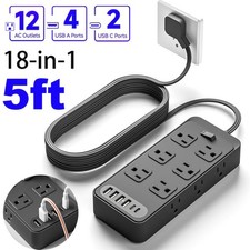 18-IN-1 5FT Power Strip Surge Protector 12 AC Outlets 4USB Ports  2Type C Port