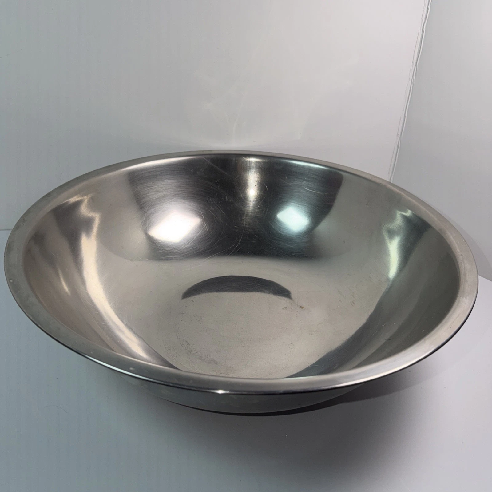 Very Large Stainless Steel Mixing Bowl Flat Base Bowl 18” X 5”