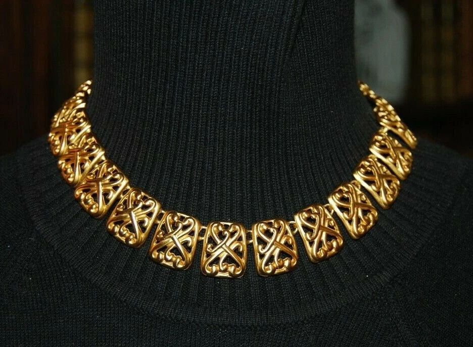 ANNE KLEIN ЭЛЕГАНТНЫЙ COUTURE ЗОЛОТОЙ МЕТАЛЛИЧЕСКИЙ ПРОКРУТКИ СВЯЗАННАЯ ПАНЕЛЬ КОЛЬЕ ОЖЕРЕЛЬЕ - Изображение 2 из 4