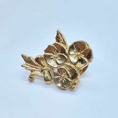 Violet Flowers Bouquet Pin Lapel Gold Tone Collectible Vintage